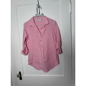 Duffield Lane Pink White Striped Seersucker Popover Preppy Tunic Top Women's XS